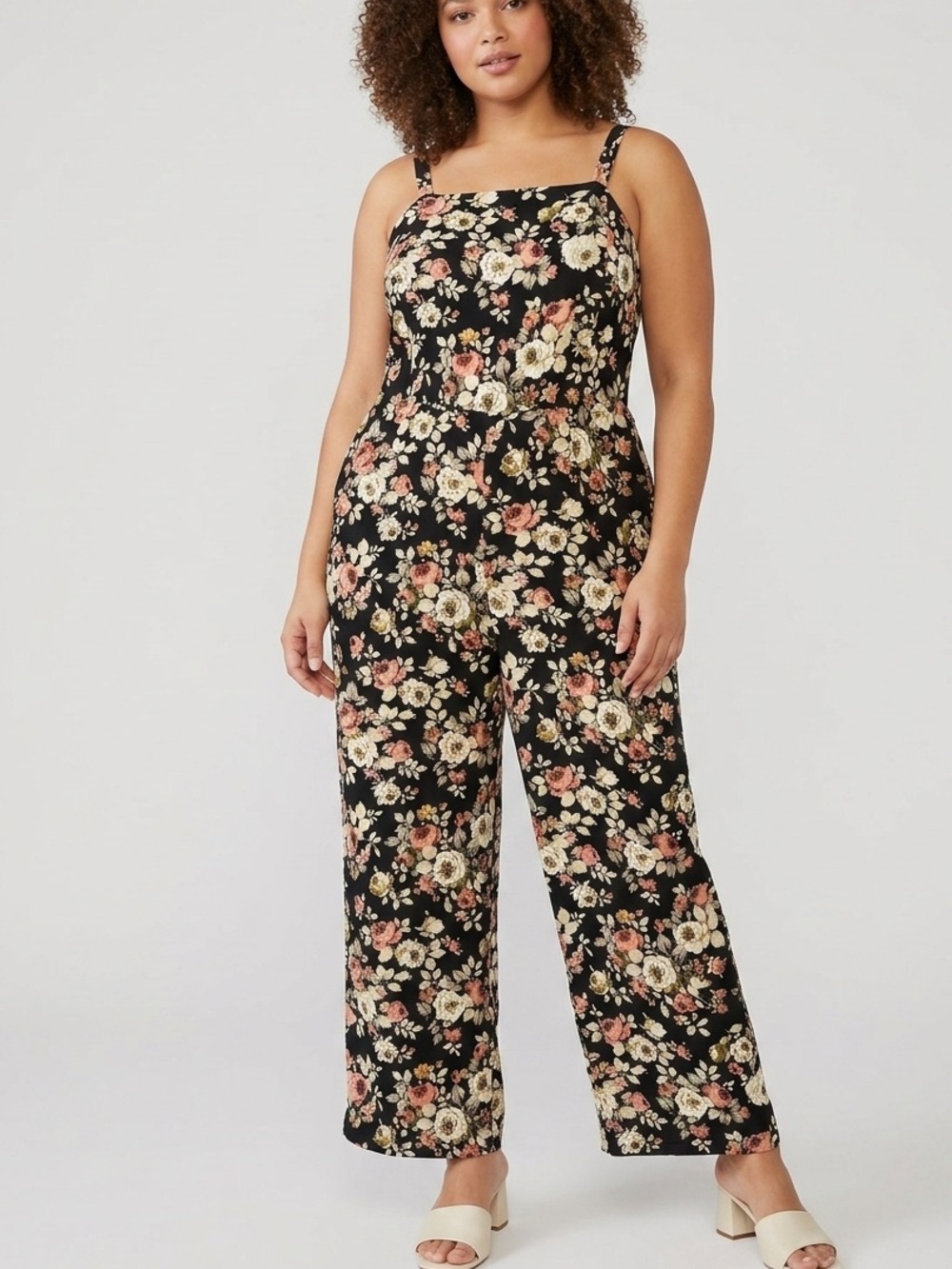 Vibe Sportswear Floral Wide Leg Jumpsuit Women’s 2X Black Pink Rose Print